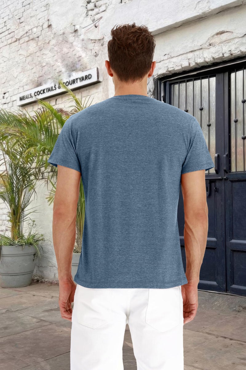 PEGENO Men's Casual Slim Fit Short Sleeve Henley T-Shirts Cotton Shirts (VG-Blue-US XL) - Image 3